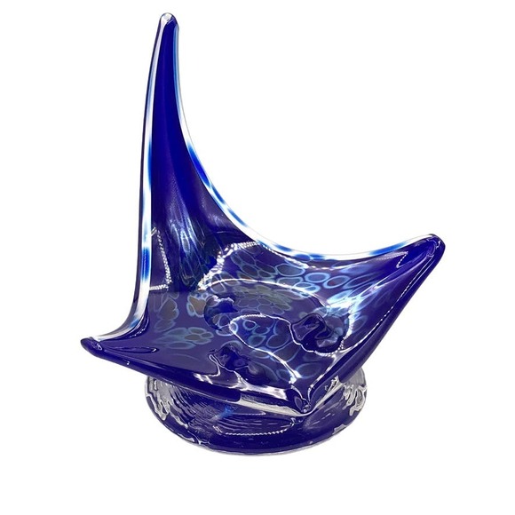 Iridecent Cobalt Blue Stingray  Hand Blown Art Glass Signed 2012 Sz 5 in x 6 in - Picture 1 of 9